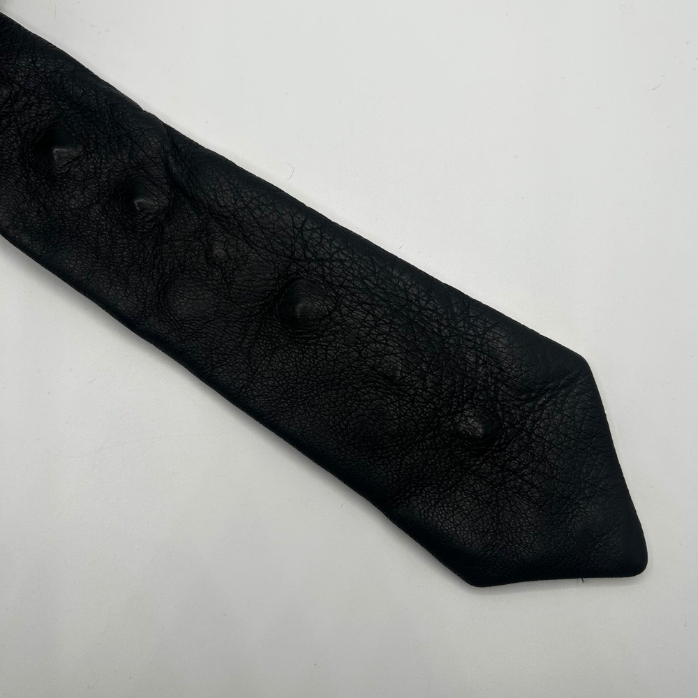 Diesel Mens Black Leather Necktie Embossed Stud Detail Slim Skinny Tie